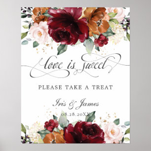Póster Burgundy Naranja Floral El Amor es Dulce Toma un R