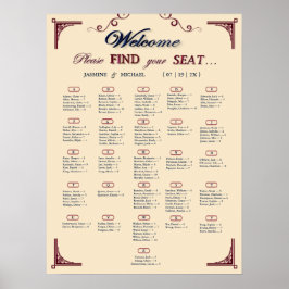 Póster Burgundy Navy and Ivory Chic Wedding Seating Chart