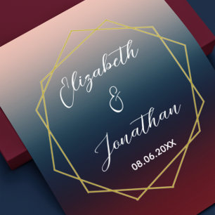 Póster Burgundy Navy Blush Ombre Geometric Wedding