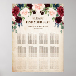 Póster Burgundy Navy Floral Rustic Cards and Gifts Poster