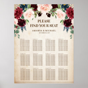 Póster Burgundy Navy Floral Rustic Cards and Gifts Poster