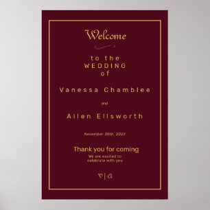 Póster Burgundy Oro Simplemente Elegante con Borde