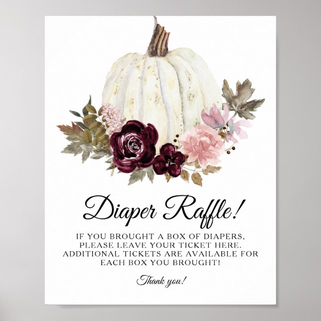 Póster Burgundy Pink Floral Pumpkin Diaper Raffle Sign (Frente)