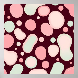 Póster Burgundy Pink Mint Organic Blob Pattern Abstract