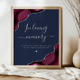 Póster Burgundy Plata Ágata Azul Marino Boda Memorial