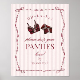 Póster Burgundy Red Bachelorette Panties Please Sign