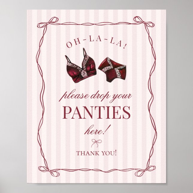 Póster Burgundy Red Bachelorette Panties Please Sign (Frente)