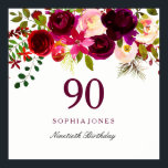 Póster Burgundy Red Floral Boho 90th Birthday Party<br><div class="desc">Borgoña Red Floral Boho 90th Birthday Party Poster Ver colección coincidente en Niche y Nest Store</div>