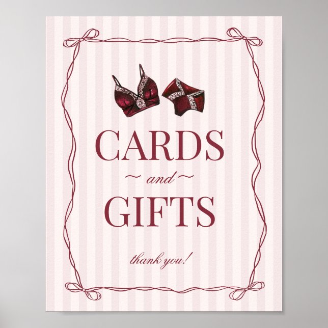 Póster Burgundy Red Lingerie Bachelorette Cards & Gifts (Frente)