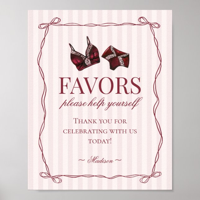 Póster Burgundy Red Lingerie Bachelorette Party Favors (Frente)
