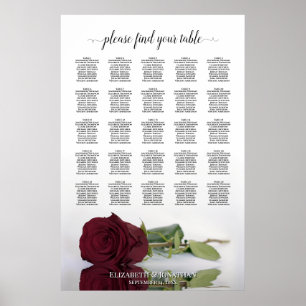 Póster Burgundy Rose 25 Table Wedding Seating Chart