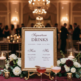 Póster Burgundy Signature Drink wedding sign