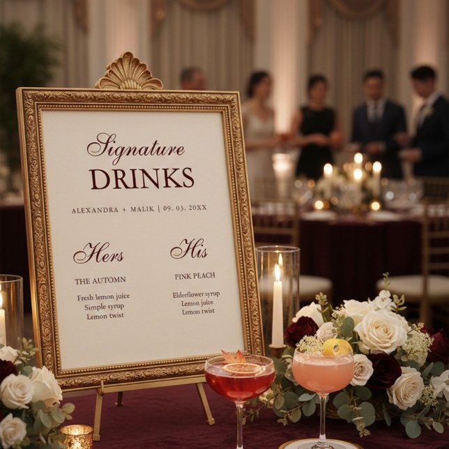 Póster Burgundy Signature Drink wedding sign (Subido por el creador)