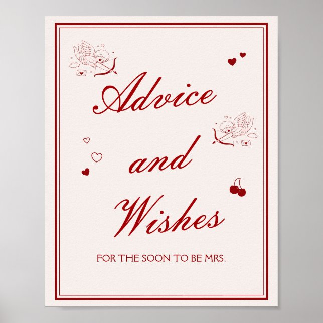 Póster Burgundy Valentine Bridal Shower Advice and Wishes (Frente)
