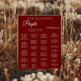 Póster Burgundy Wedding Alphabetical Seating Chart