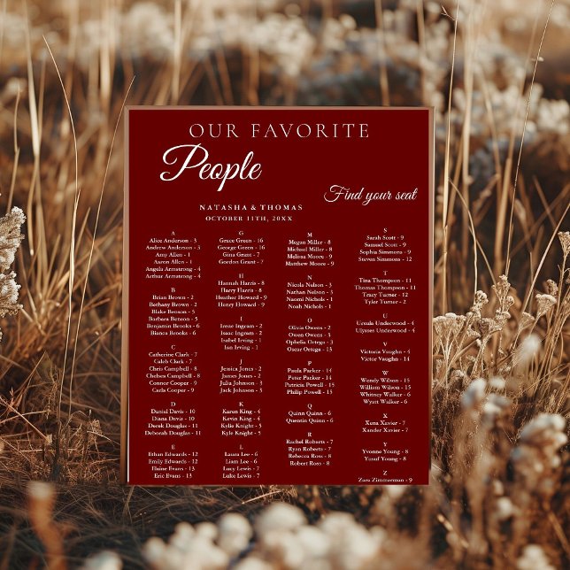 Póster Burgundy Wedding Alphabetical Seating Chart (Subido por el creador)