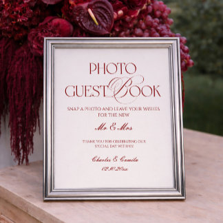 Póster Burgundy Wedding Photo Guest Book Poster