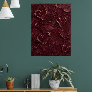 Póster Burgundy y corazón de oro rosa texturizado abstrac