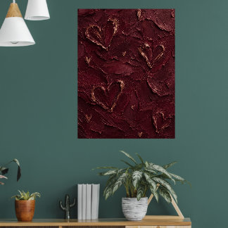 Póster Burgundy y corazón de oro rosa texturizado abstrac