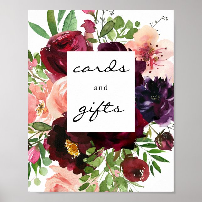 Póster Burgundy y Rubor Floral Cards & Gifts Rótulo Poste (Frente)