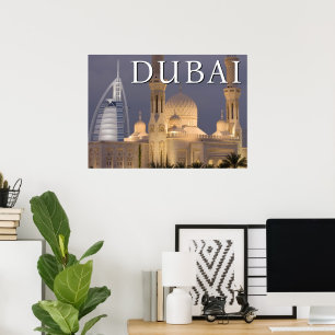 Póster Burj al Arab   Mezquita por la tarde Dubai