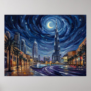 Póster Burj Khalifa Bajo un Cielo de Van Gogh