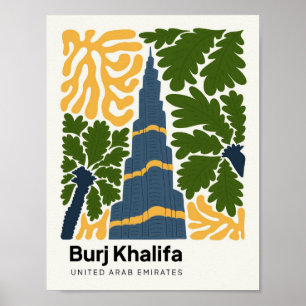 Póster Burj Khalifa Dubai floral viaje abstracto de los E