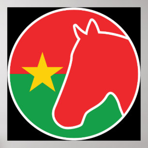 Póster Burkina Faso Caballo Bandera Nacional Burkinesa