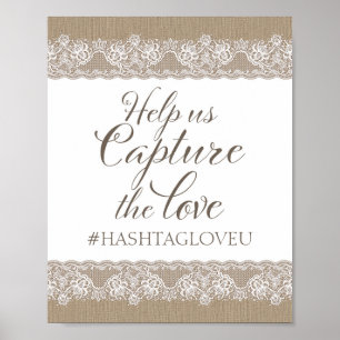 Póster Burlap and Lace Rustic Wedding, Bridal Shower Sign