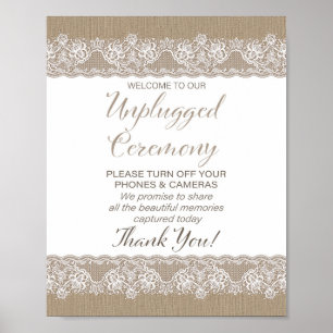 Póster Burlap y encaje boda rústica sin dispositivos