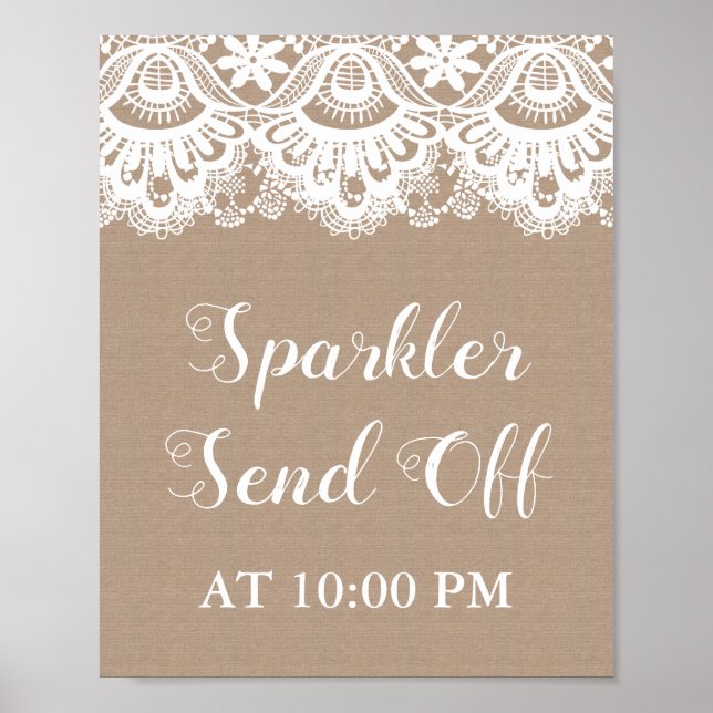 Póster Burlap y Lace Sparkler envían Rótulo Poster (Frente)