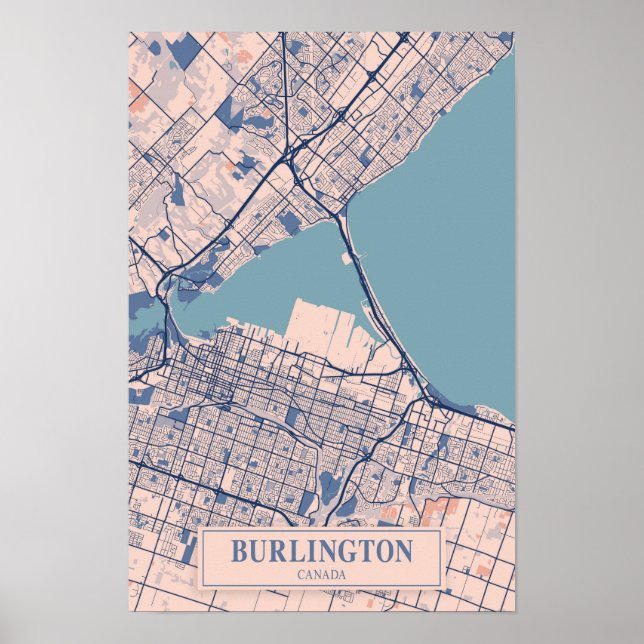 Póster Burlington Canada Breezy City Map Travel (Frente)