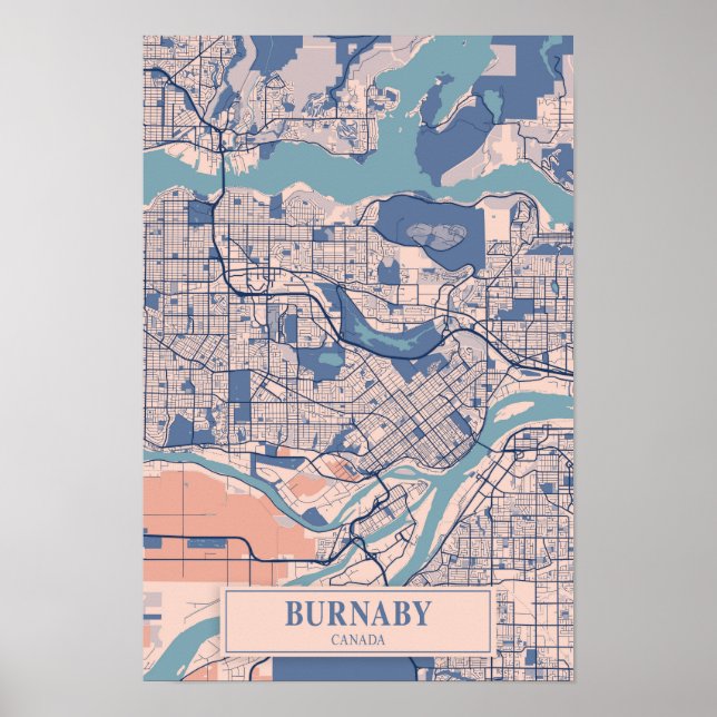 Póster Burnaby Canada Breezy City Map Travel (Frente)