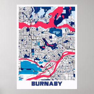 Póster Burnaby - Mapa canadiense de la ciudad de la leche