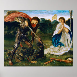 Póster Burne-Jones - La lucha contra el dragón de la muer