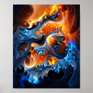 Póster Burning Fire and Ice Spiral Fractal Art