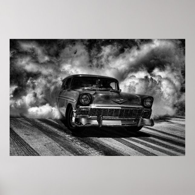 Póster Burnout chevy nómada de 1956 (Frente)
