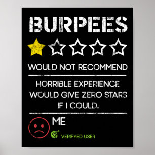 Póster Burpees No Recomendaría Cero Estrellas Divertido G