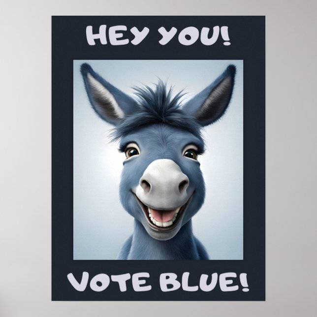 Póster burro azul del voto, elecciones, política, (Frente)