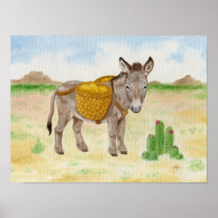 Póster Burro con estampado de cesta