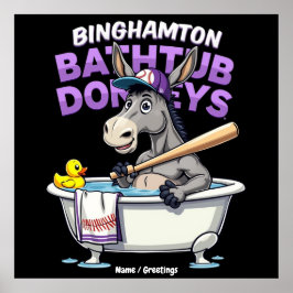 Póster Burro de bañera de béisbol divertido de Binghamton