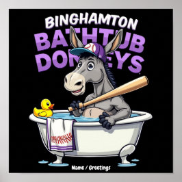 Póster Burro de bañera de béisbol divertido de Binghamton