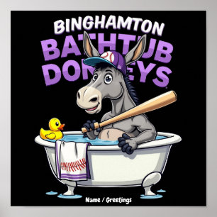 Póster Burro de bañera de béisbol divertido de Binghamton