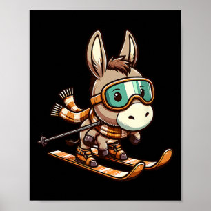 Póster Burro De Esquí Con Gafas Y Bufanda Invierno Alpino