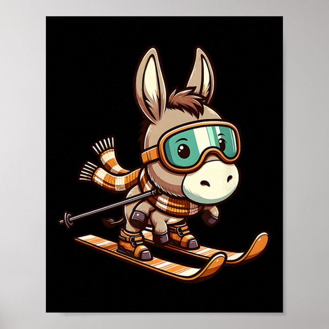Póster Burro De Esquí Con Gafas Y Bufanda Invierno Alpino (Frente)