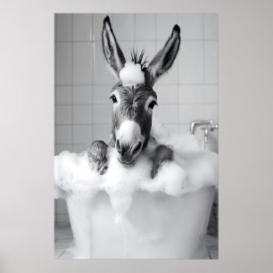 Póster Burro Divertido en Bañera Imprimir, Baño Caprichos