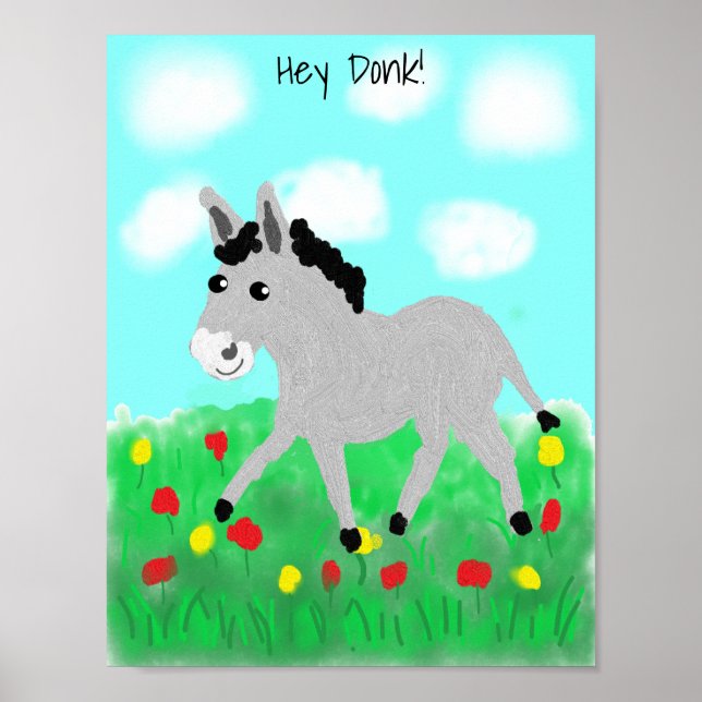 Póster Burro Feliz en Prado de Flores (Frente)