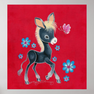 Póster Burro femenino del bebé con las flores