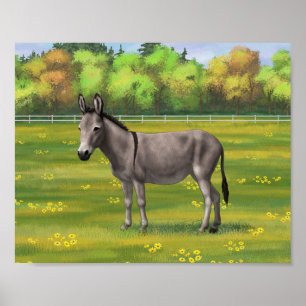 Póster Burro Gris De Burro De Burro En Pasto
