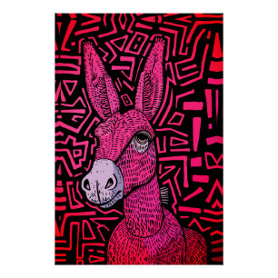 Póster Burro Tribal de Neón – Arte de Pared Audaz y Psico